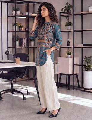  blue pure muslin ethnic printe shirt 2