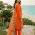 orange zari embroidered silk-blend striped dupatta salwar suit setorange mirror work kurta set