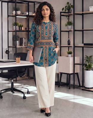  blue pure muslin ethnic printe shirt 5