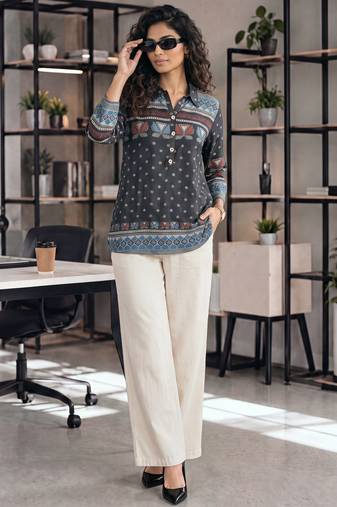  black muslin ethnic print shirt