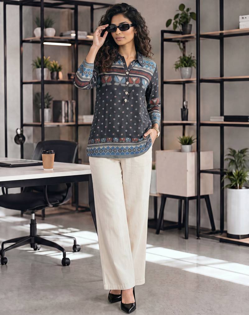  black muslin ethnic print shirt