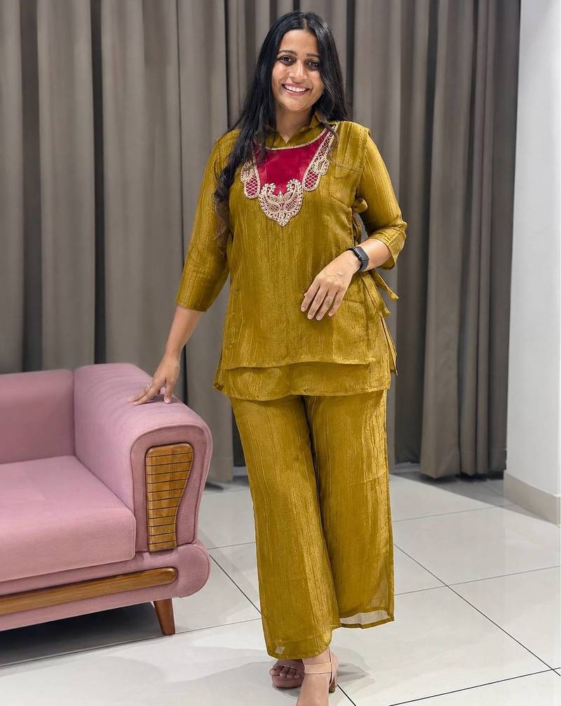 olive color embroidered wrok silk blend salwar suit