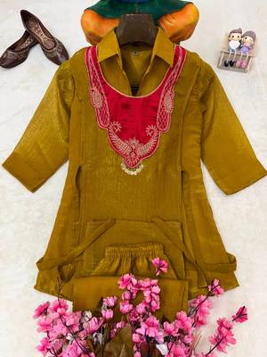 olive color embroidered wrok silk blend salwar suit 2