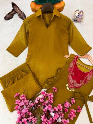 olive color embroidered wrok silk blend salwar suit 5