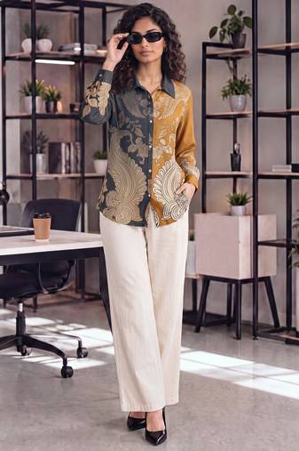 navy blue muslin ethnic printe shirt