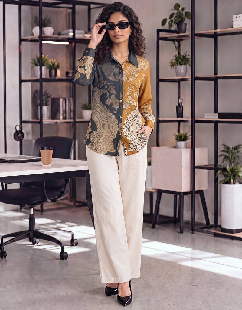  navy blue muslin ethnic printe shirt