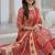 Beautiul red hand block printed cotton straight kurta palazzo suit set with dupatta
