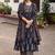 navy blue ajrakh printed cotton mirror work anarkali palazzo suit set
