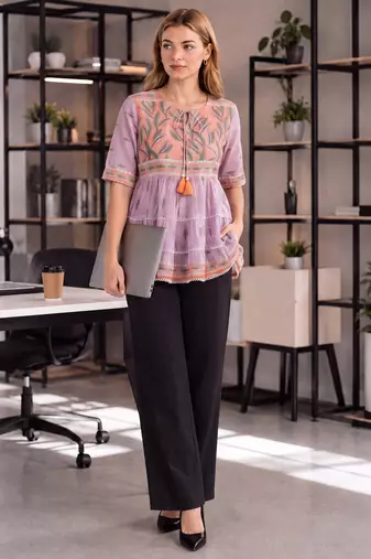  cotton lavender tiered peplum top