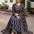 navy blue ajrakh printed cotton mirror work anarkali palazzo suit set