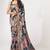  Deep Teal Blue features peach and beige floral printed Gold Sequins Embroidered Indian designer saree