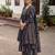 navy blue ajrakh printed cotton mirror work anarkali palazzo suit set