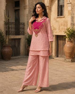pink color embroidered wrok silk blend salwar suit 1