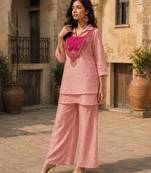 pink color embroidered wrok silk blend salwar suit