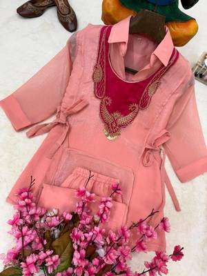 pink color embroidered wrok silk blend salwar suit 2