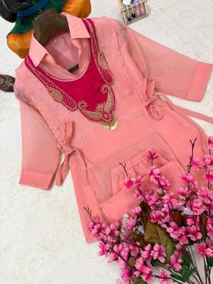 pink color embroidered wrok silk blend salwar suit 4