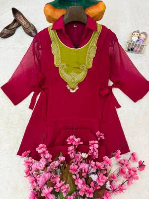 rani pink color embroidered wrok silk blend salwar suit 2