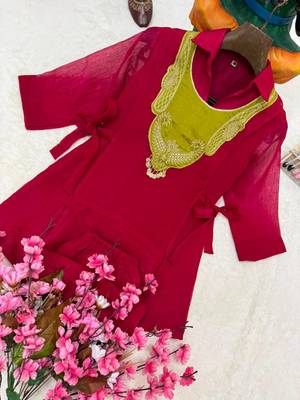 rani pink color embroidered wrok silk blend salwar suit 3