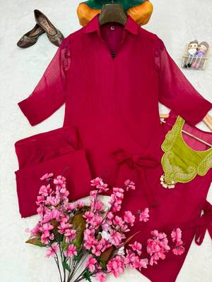 rani pink color embroidered wrok silk blend salwar suit 5
