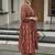 maroon ajrakh paisley print mirror work cotton anarkali suit set