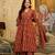 maroon ajrakh paisley print mirror work cotton anarkali suit set
