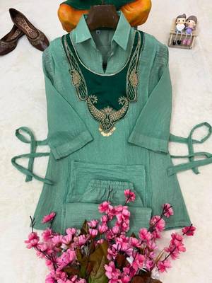 sky blue color embroidered wrok silk blend salwar suit 4