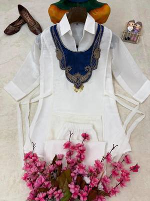 white  color embroidered wrok silk blend salwar suit 2