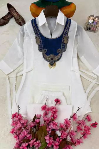 white  color embroidered wrok silk blend salwar suit