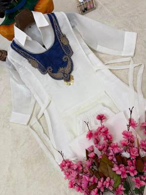 white  color embroidered wrok silk blend salwar suit 3
