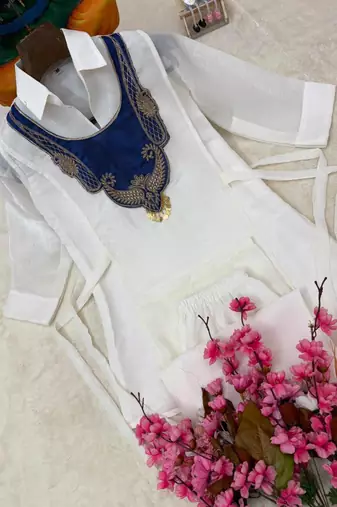white  color embroidered wrok silk blend salwar suit