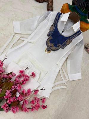 white  color embroidered wrok silk blend salwar suit 4
