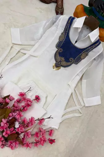 white  color embroidered wrok silk blend salwar suit
