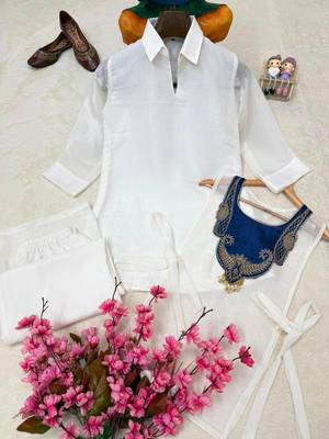 white  color embroidered wrok silk blend salwar suit 5