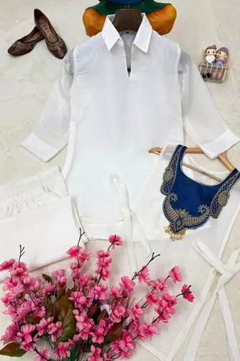 white  color embroidered wrok silk blend salwar suit