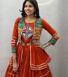 Orange Heavy gamthi work Cotton Navratri Lahenga Choli Koti