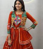 Orange Heavy gamthi work Cotton Navratri Lahenga Choli Koti