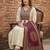 cream & maroon embroidered mirror work viscose rayon a-line kurta pant set with dupatta