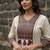 cream & maroon embroidered mirror work viscose rayon a-line kurta pant set with dupatta