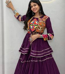 Dark Purple Heavy gamthi work Cotton Navratri Lahenga Choli Koti