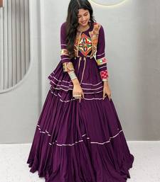 Dark Purple Heavy gamthi work Cotton Navratri Lahenga Choli Koti