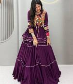 Dark Purple Heavy gamthi work Cotton Navratri Lahenga Choli Koti