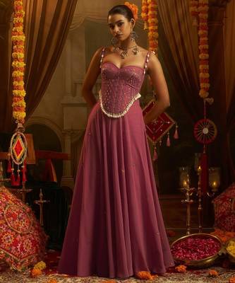 Pink navratri special georgette top & palazzo set 1