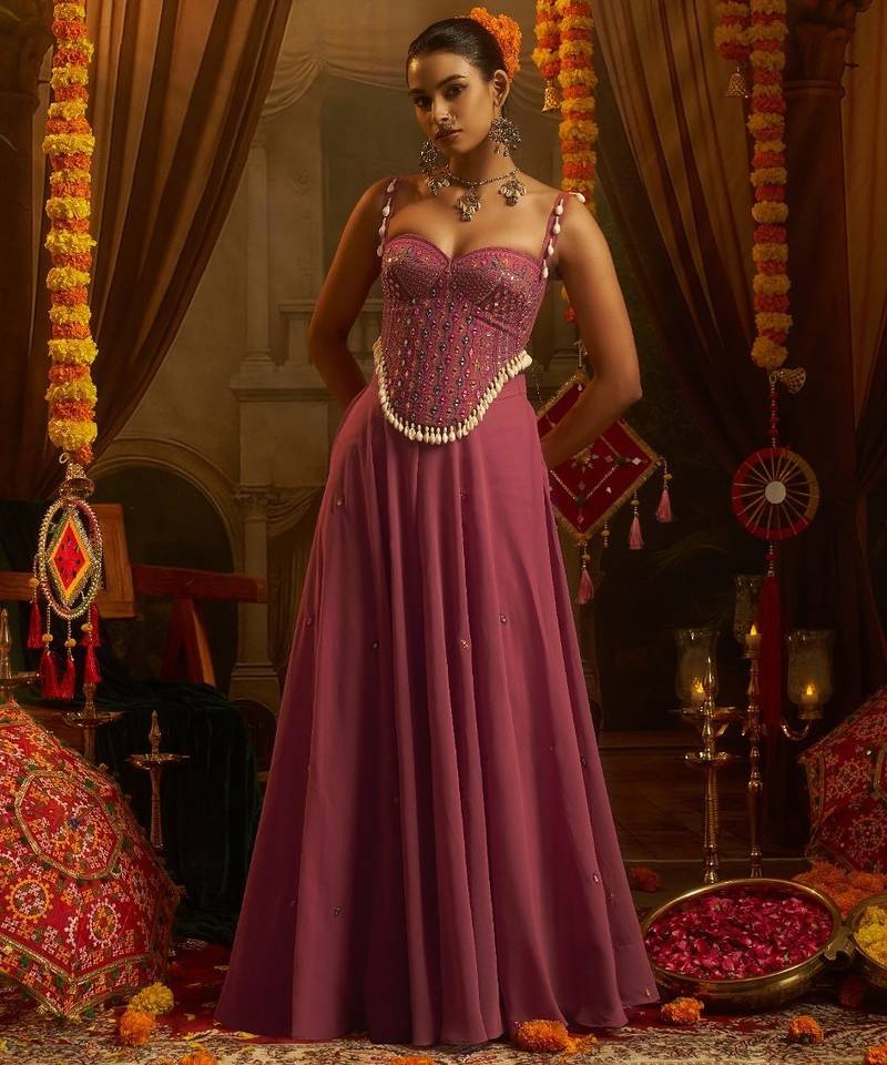 Pink navratri special georgette top & palazzo set