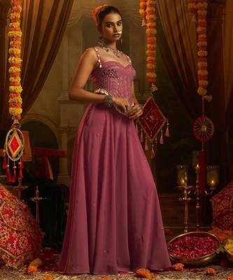 Pink navratri special georgette top & palazzo set 2