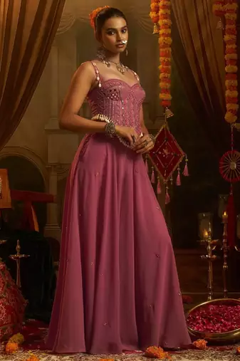 Pink navratri special georgette top & palazzo set