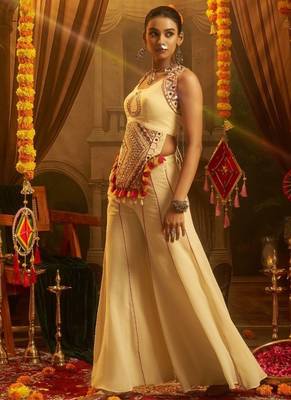 Cream navratri special georgette top & palazzo set 2