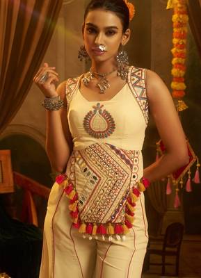 Cream navratri special georgette top & palazzo set 3