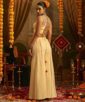 Cream navratri special georgette top & palazzo set 4