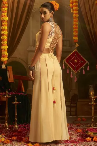 Cream navratri special georgette top & palazzo set