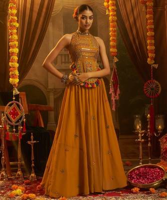 Mustard navratri special georgette top & SKIRT set 1